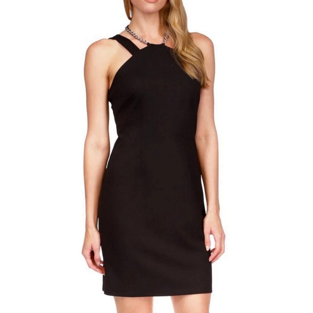 MICHAEL Michael Kors Petite Black Cocktail Chain Halter Sheath Dress M